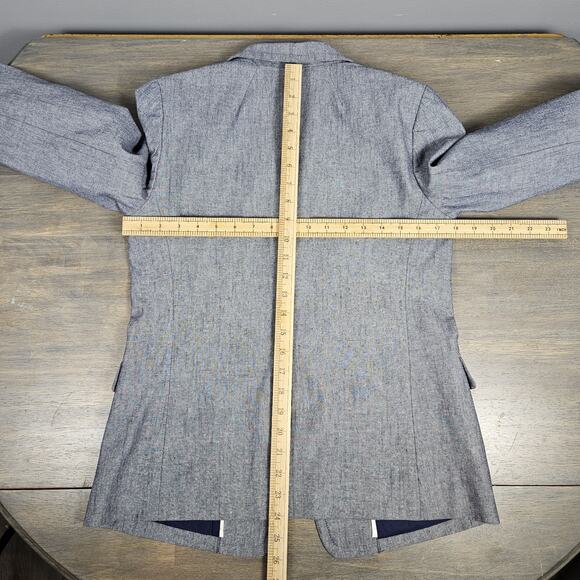 J.Crew Chambray Cotton Tailored One Button Blazer Jacket Blue Womens Size 6 - Picture 9 of 10
